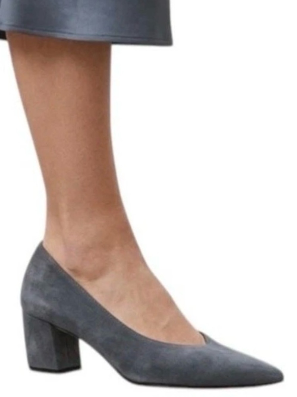 Jon Josef Gray Suede Pointed Toe Block Heel Designer Pumps Luxury Shoes Size 8.5